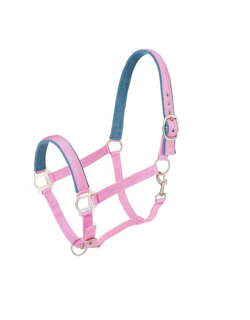 Pink Nylon Padded English Saddle Horse Halter Equestrian Accessories with Satin Hardware