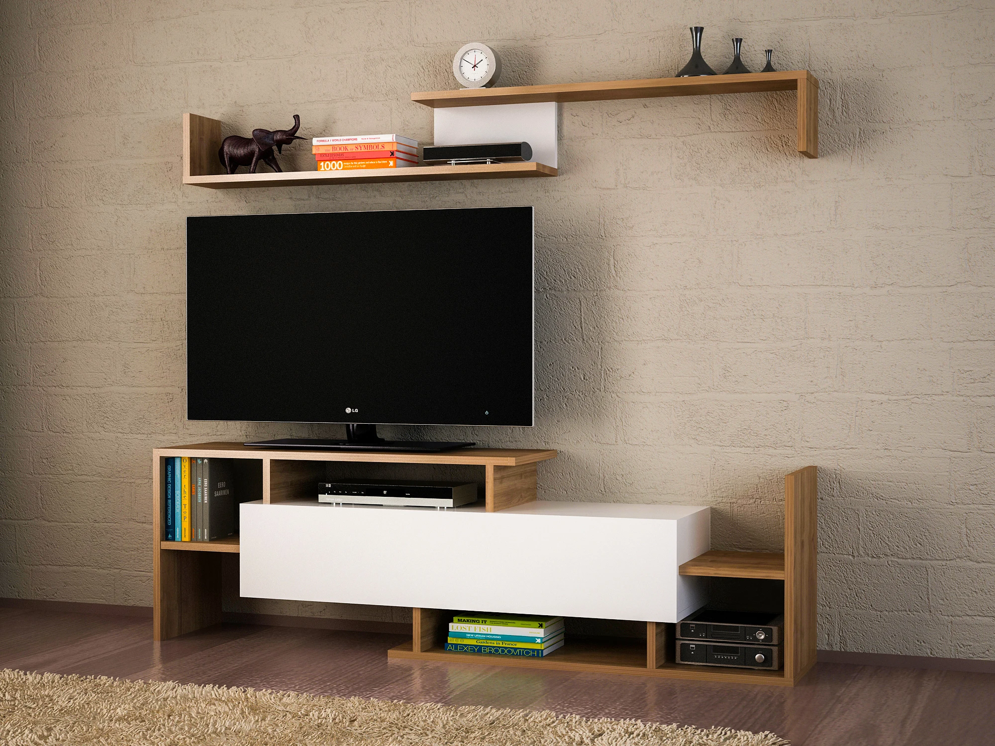 
Dream glorified Wood White Walnut Tv Unit 