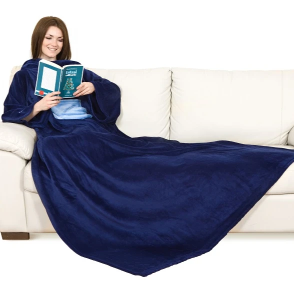 KANGURU DELUXE MIDNIGHT FLEECE BLANKET WITH SLEEVES WITH POCKET