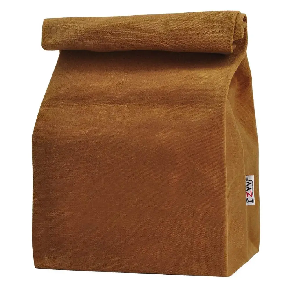 Waxed Canvas Lunch Bags Brown Paper Bag Styled - Classic Updated - Reusable and Washable, Worthbuy Lunch Box for Men & Women