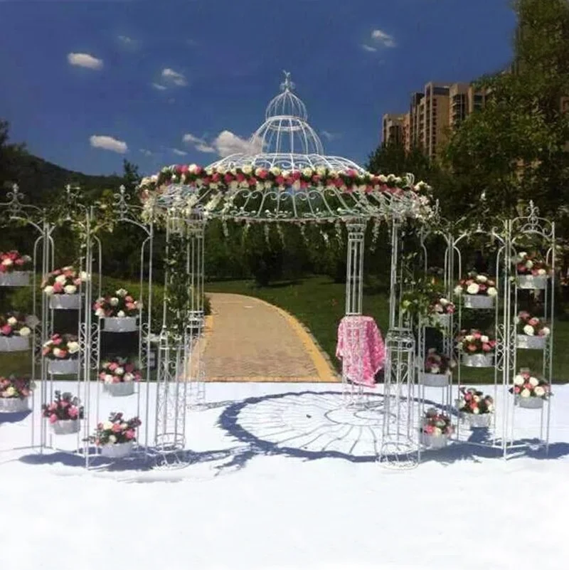 iron art White 4 pillars pavilion gazebo garden suppliers