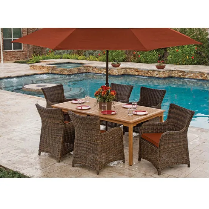 Rattan PE Waterproof  Dining Chairs and Table Teak Wood Patio Outdoor Garden Sets Furniture Hot Sale