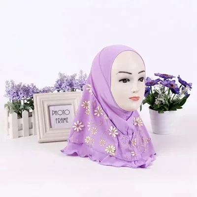 Оптовая продажа, детский хиджаб с красивой цветочной каймой, милый детский хиджаб
