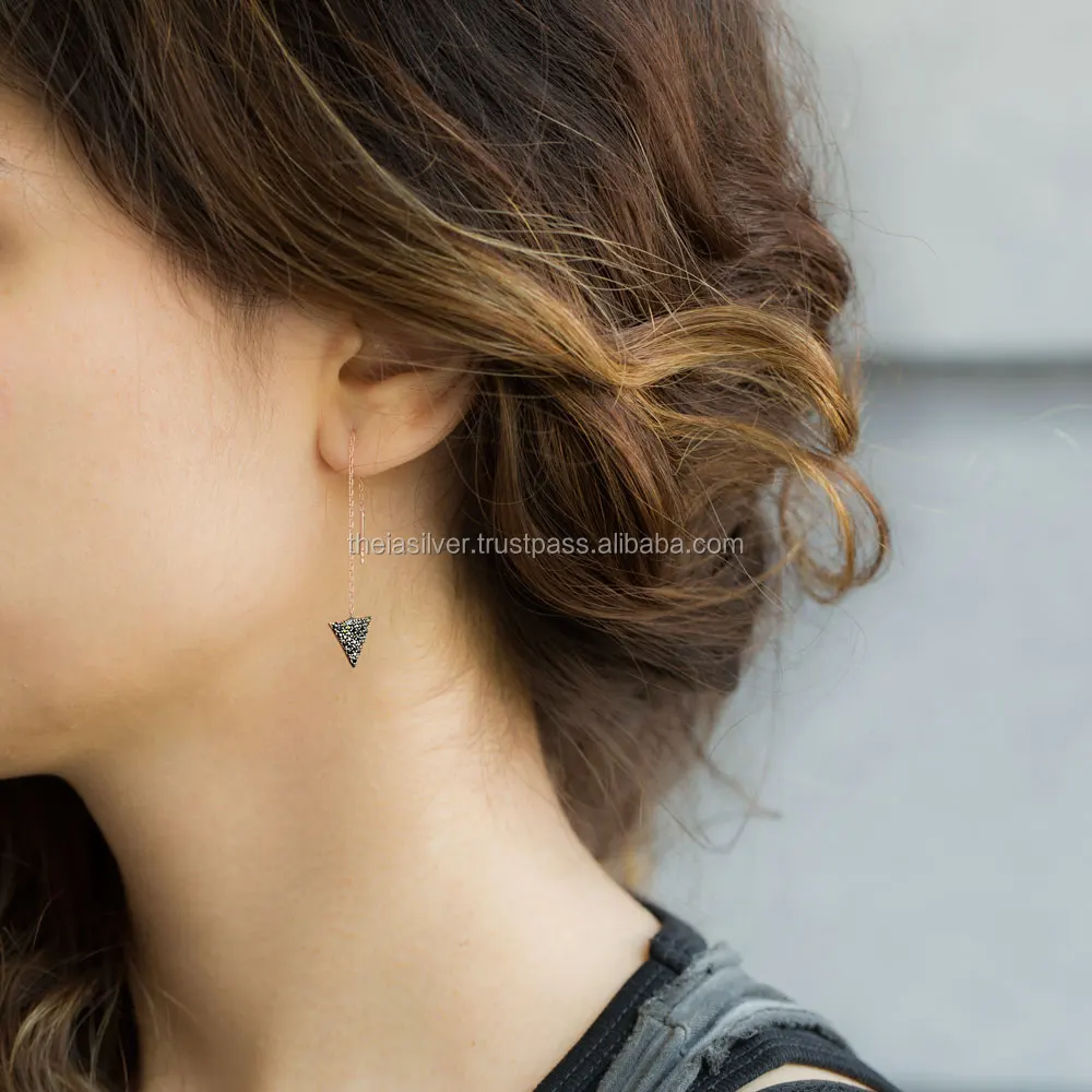 Ear Thread  Triangle Shape Earrings Turkish Wholesale 925 Sterling Silver Chain Jewelry Earring