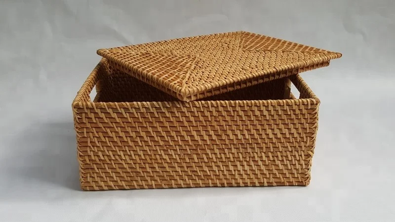 Rattan bamboo basket with lid/ Eco-friendly rattan basket from Vietnam