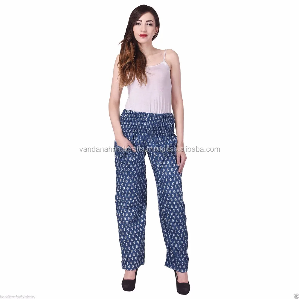 Hand Block Print Cotton Trouser, women Yoga Trouser Indigo Blue Alibaba pants