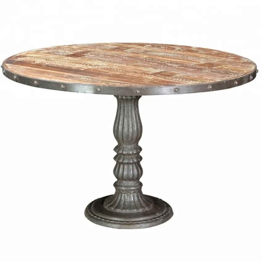 
Industrial & vintage cast iron & mango wood round pedestal design dining table 