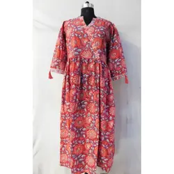 Women long dress fashionable cotton handmade sewing new designer printed craft clothing summer wear blouses dress up