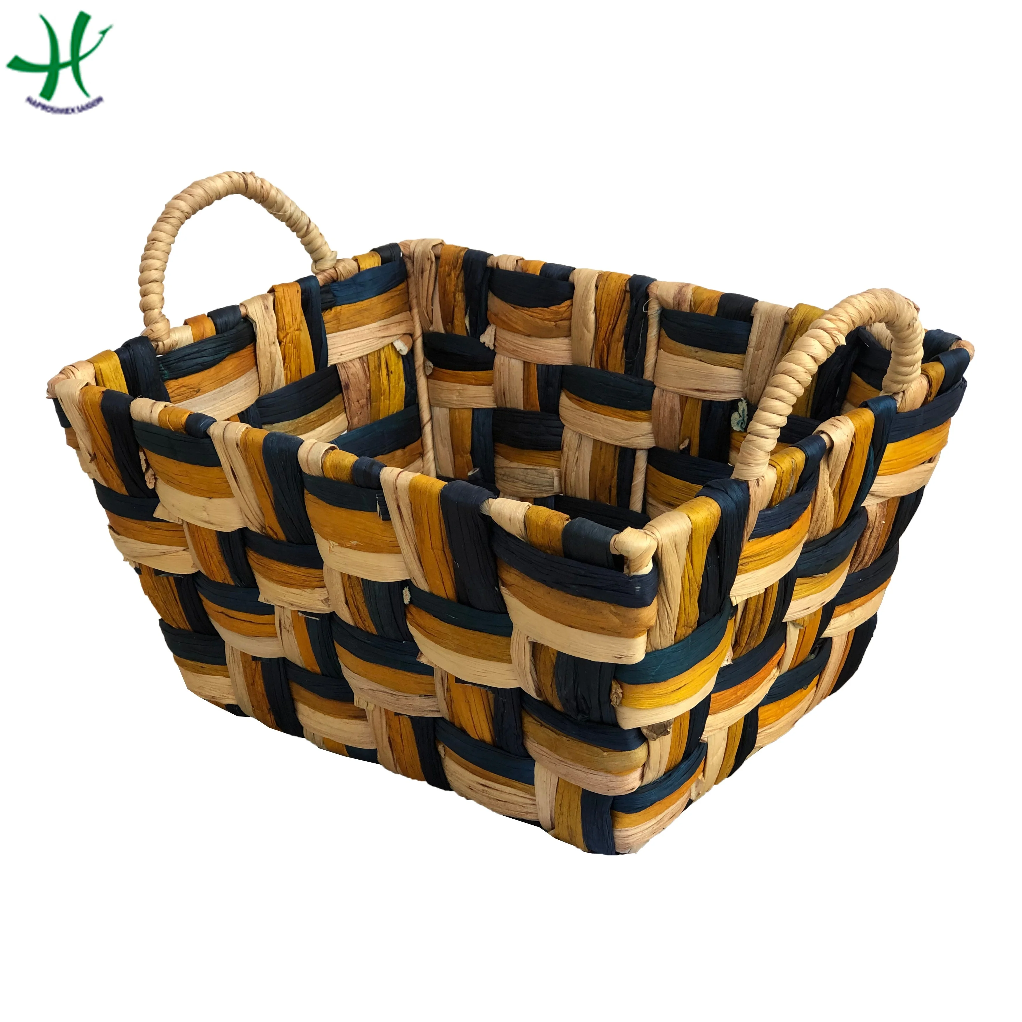 Rectangle water hyacinth basket for food and fruit, bread wicker basket tray for serving food, set of 2