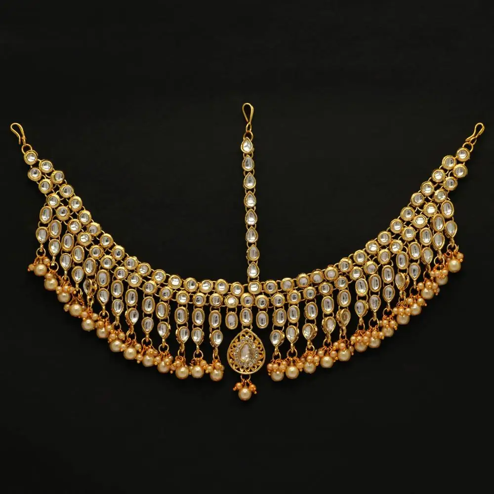 Gold Color Imitation Pearl & Kundan Work Matha Patti