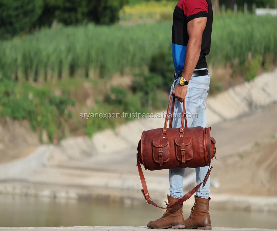 Real Leather 22 Inch Four Pocket Travel and Duffel bag