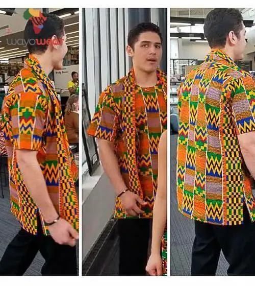 Kente The Long Sleeve African Kente Cloth Shirts Hippie shirt Plus Size Wax fabric print African Print Dashiki Shirt