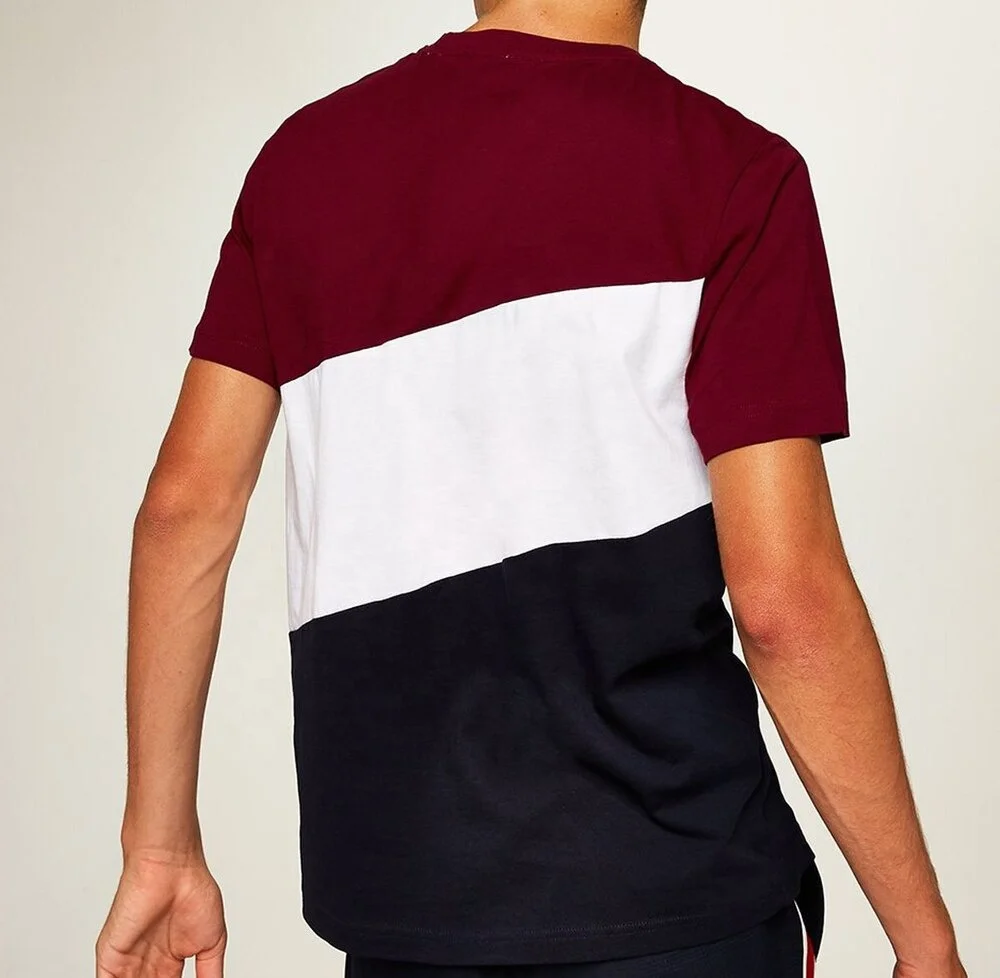 
T-Shirt Classic fit Crew neck Navy Burgundy and White Featuring a triple diagonal panel 