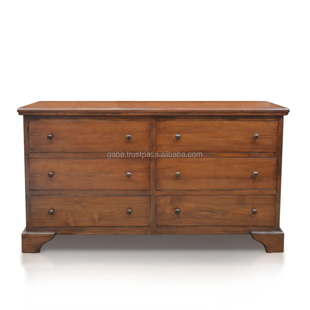 Chest OF 6 Drawers As Dresser Solid Teak Wood Hand Made