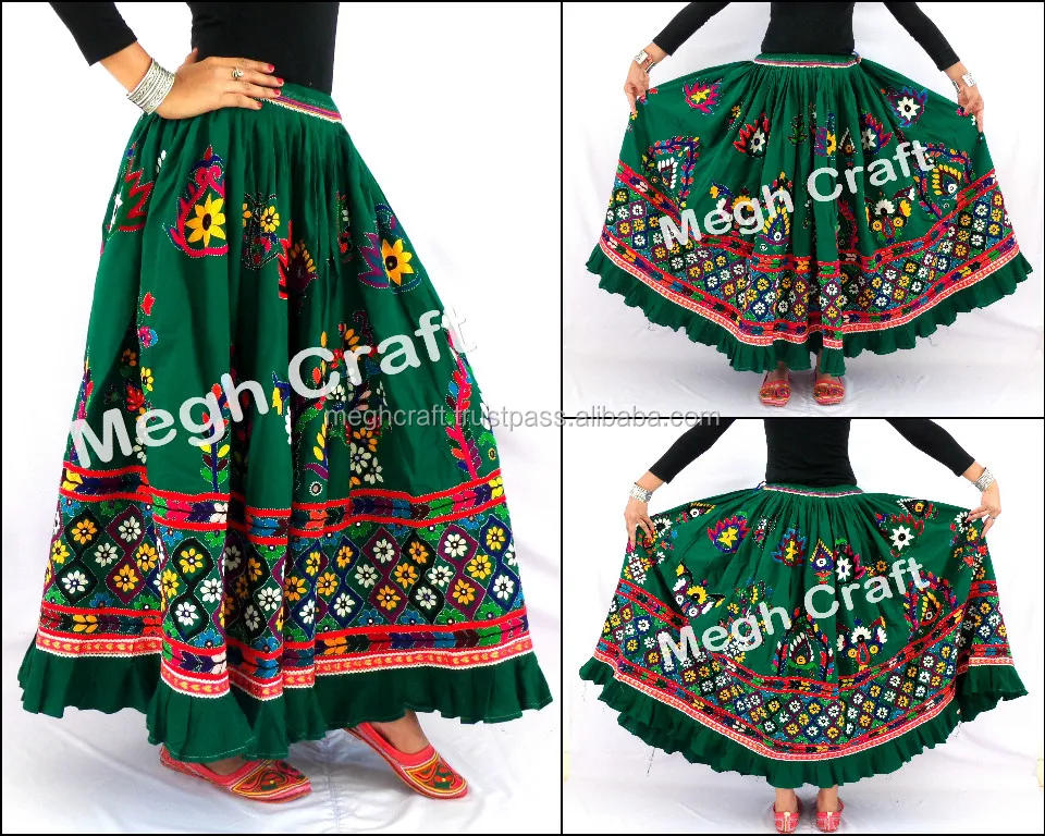 Kutch Embroidery Handmade Banjara Kutch Skirt - Hippie Gypsy Skirt - Fully Flared Indian Traditional Ghaghra - Vintage Skirt