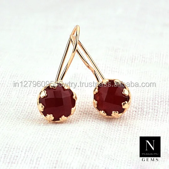 Brass Gold Plated Round Gemstone Shape Stud Dangle Earrings Wholesale