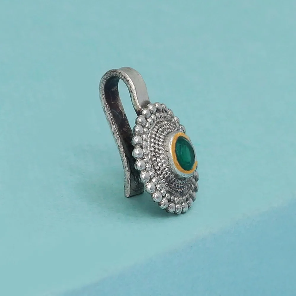 Evergreen Collection of Gold & Silver Oxidised Green Color Flower Shape Nose Pin For Girls & Women