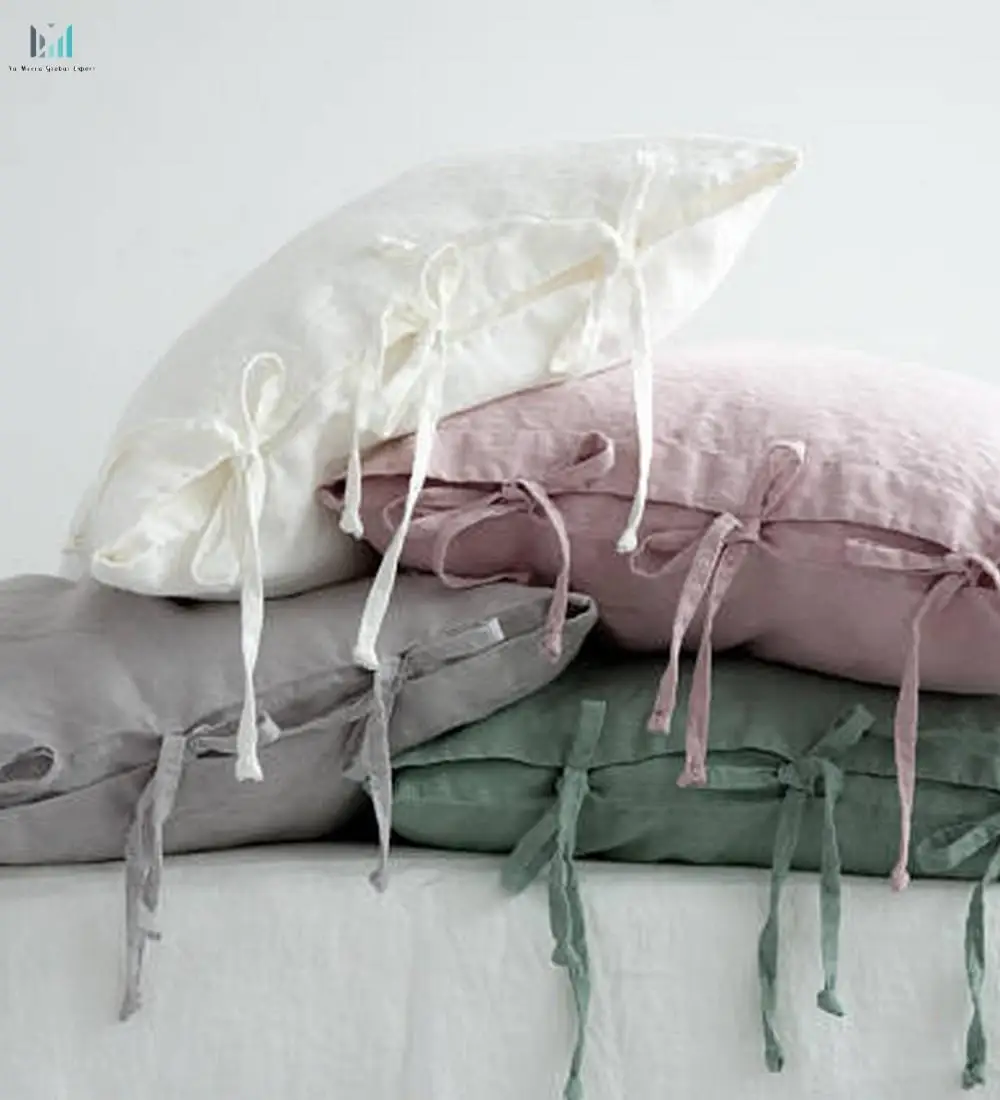 
DECORATIVE PILLOW CASE - Cotton Cushion Covers - Pink Linen Pillow Cover with tie 