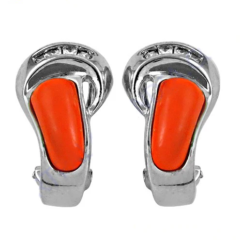 Fancy Red Clip On Coral & Cubic Zircon Excellent Quality 925 Sterling Silver Drop Party Wear Attractive CZ Earrings