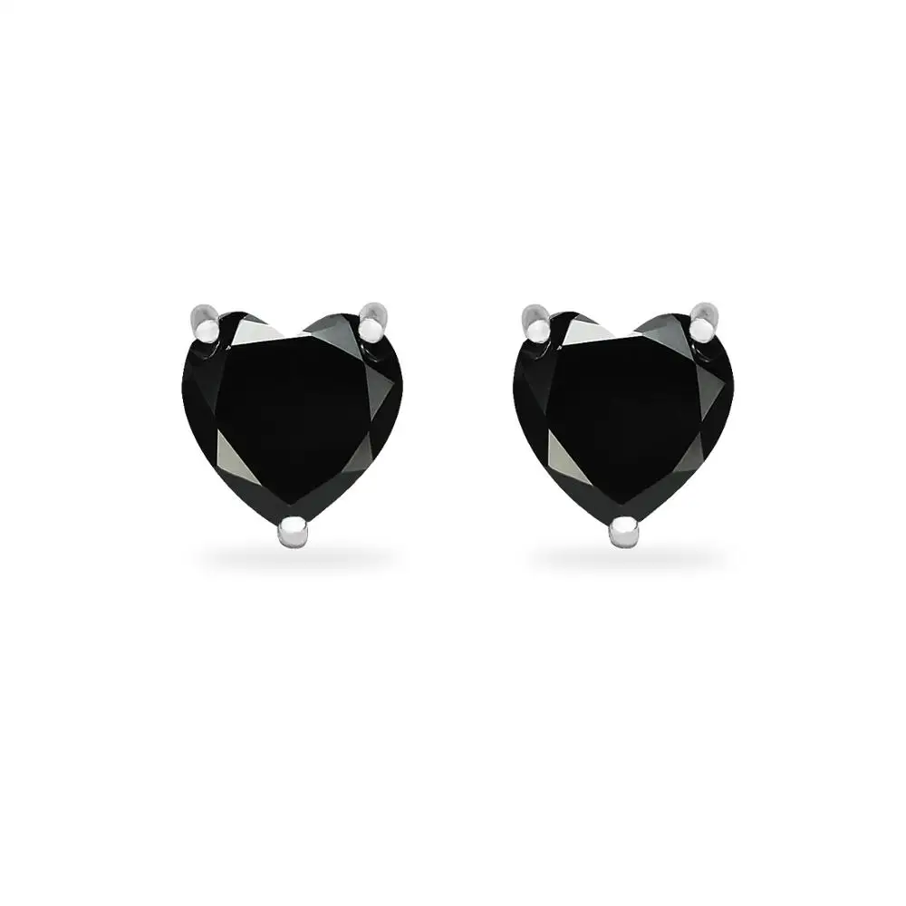 
925 Sterling Silver Black Spinel 7mm Heart Shape Stud Earrings 