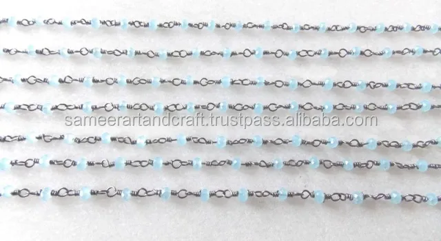 Chalcedony Rosary Style Wire Wrapped Beaded Jewelry Rosary Rhodium Peru Black All Fashion Jewelry Chain