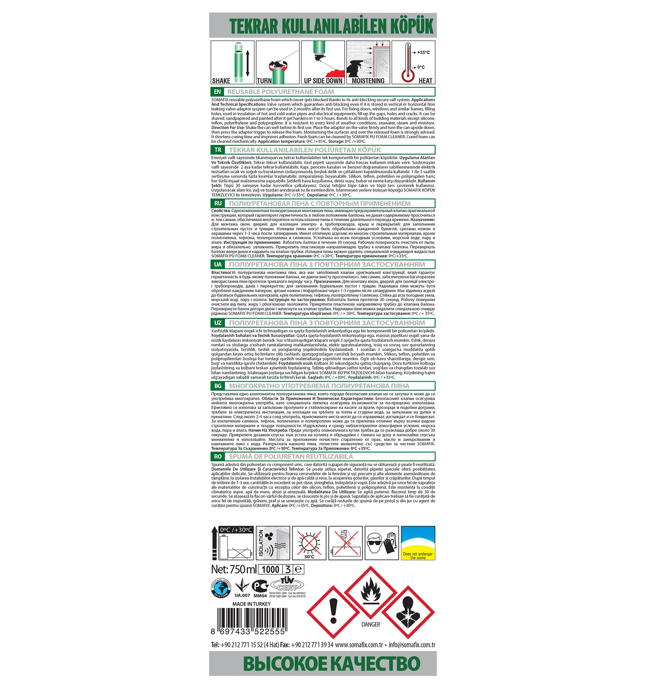 SOMAFIX 750 Ml REUSABLE Polyurethane Foam - Handheld