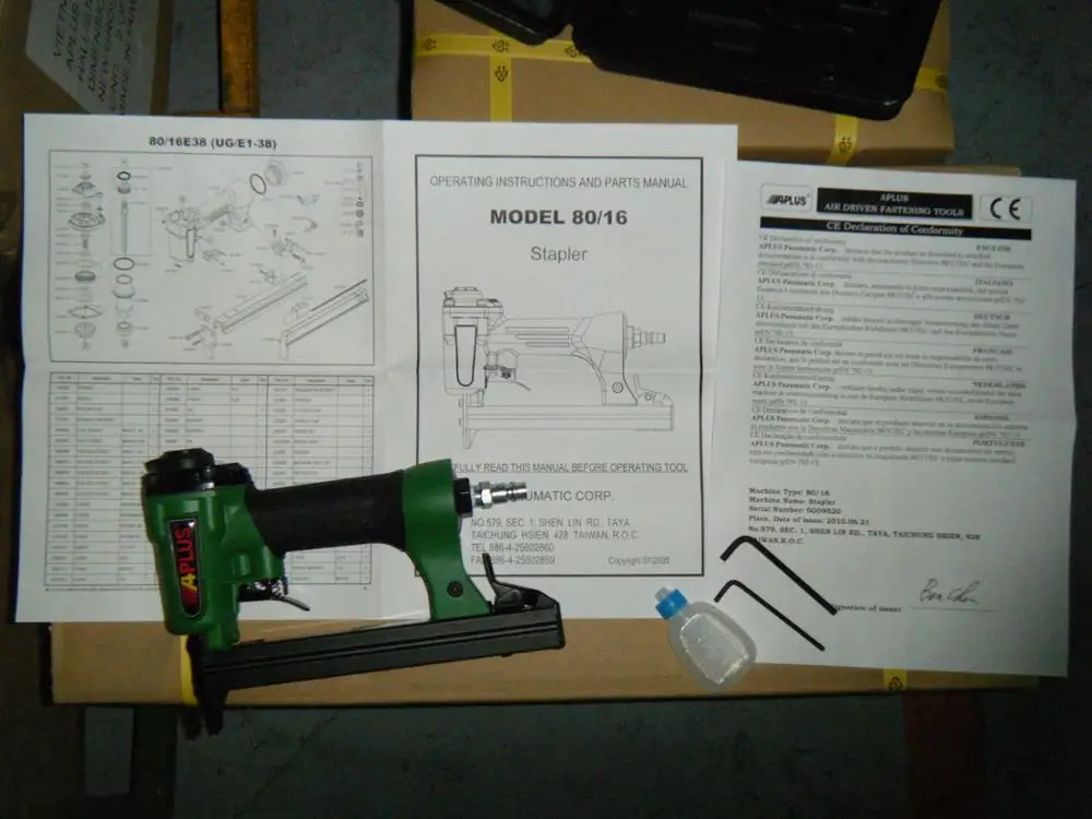 APLUS G-16, 16mm , 9.1mm crown, double trigger upholstery air stapler for wood sofa