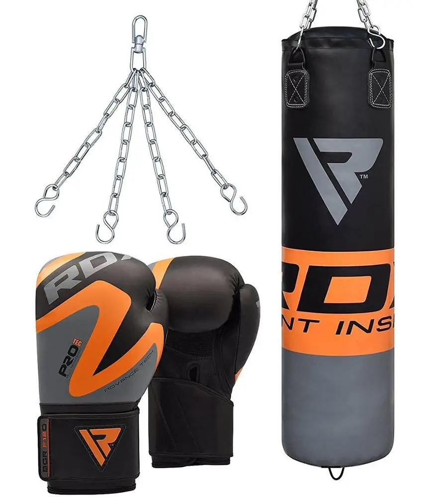 Custom Logo Filled Punch Bag Kick Boxing Set Gloves Punching MMA Ceiling Hook Chains PX