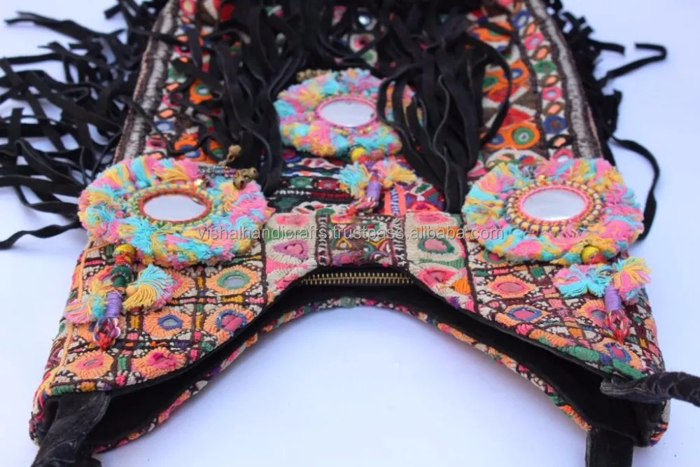 Indian Vintage Boho Leather Fringes Bag Gypsy Hobo Bag