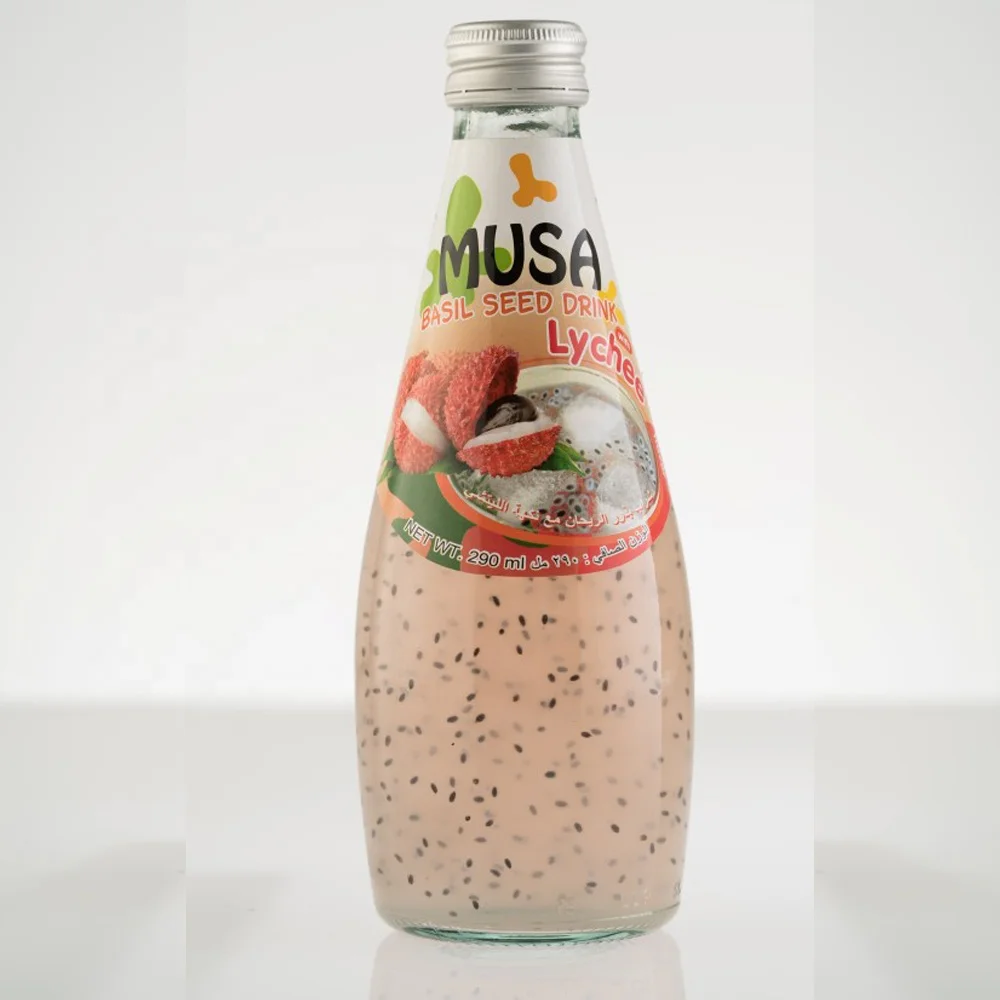 
Basil Seed Drink Juice Lychee Glass bottle 290ml MUSA Brand 