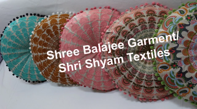 Round  Embroidered Floor Pillow Meditation Cushion Round Pouf Ottoman from Jaipur India