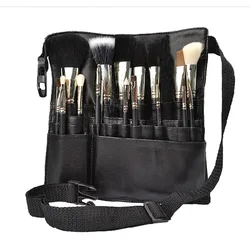factory direct 50 pcs custom logo Black PU belt Bag Cosmetic Makeup Brush Apron Bag Make Up Set Tools Waist  Bag