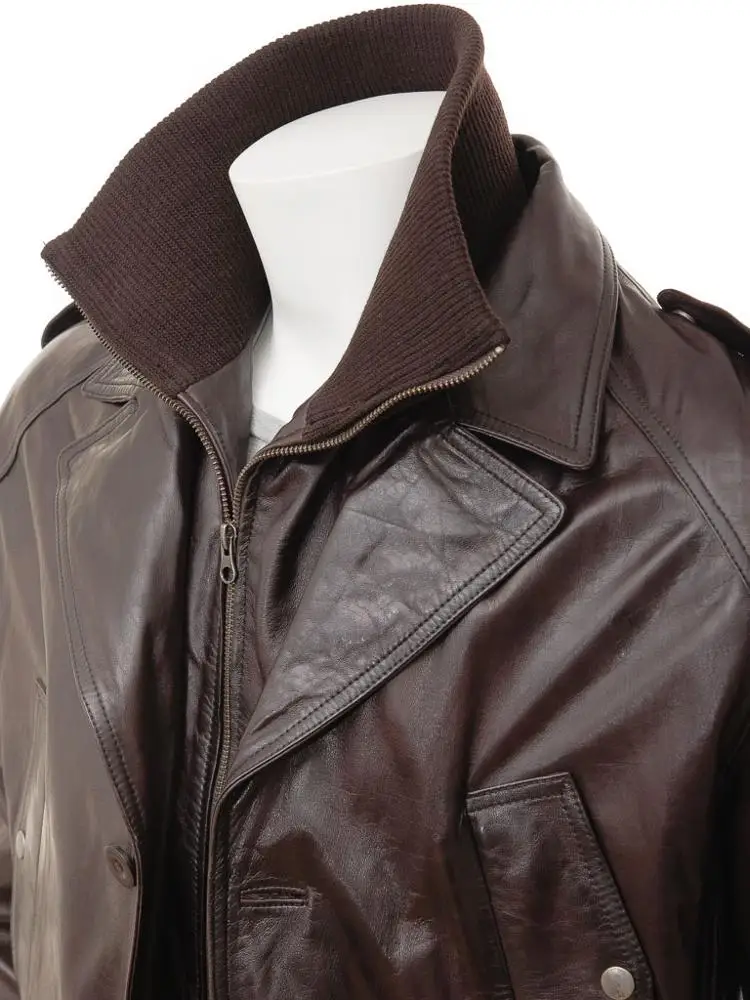 Brown Genuine Cowhide Leather Coat for Men Genuine Leather Casual Fashion Coat