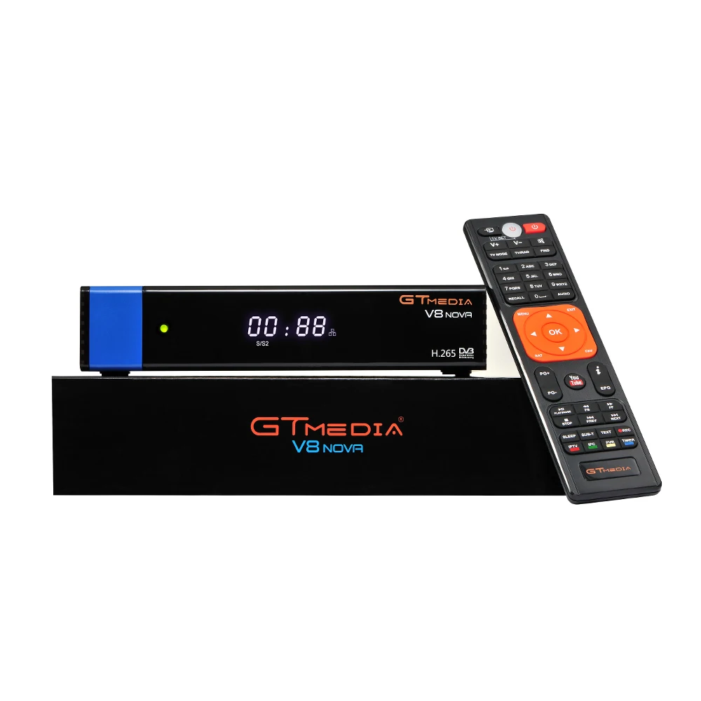 
2019 Latest Model GTMedia V8 Nova-Blue DVB S2 satellite tv receiver with built in wifi, support H.265 upgraded from V8 super 
