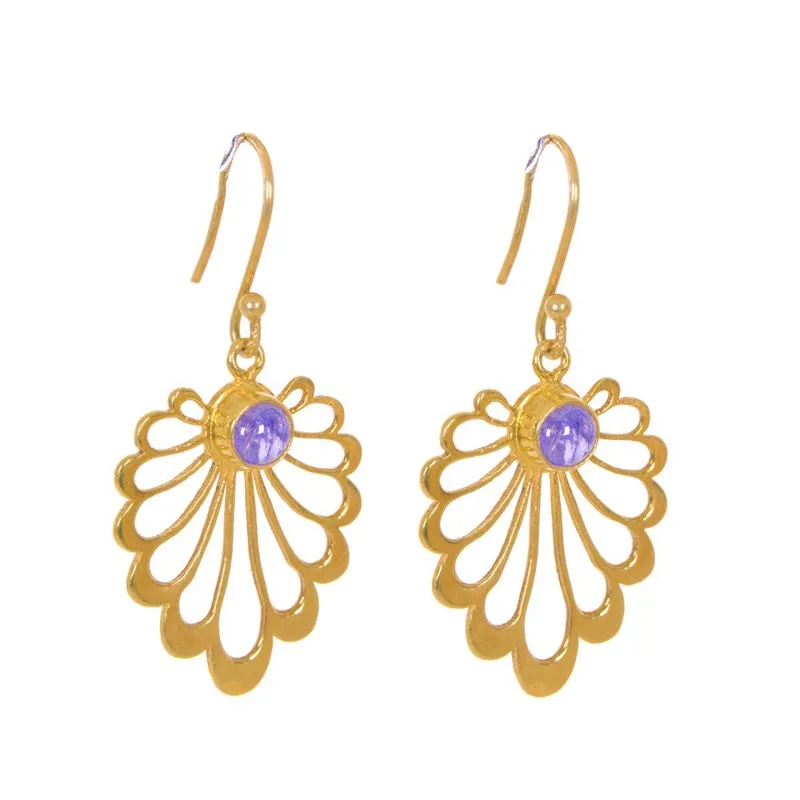 New Filigree 925 Sterling Silver  Gold Plated Jewelry Tanzanite Gemstone Earrings