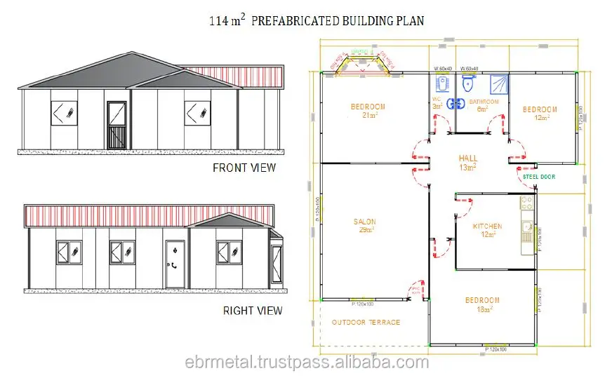 
HIGH QUALITY PREFABRICATED HOUSE SINGLE STOREY-82 m2-->166 m2 