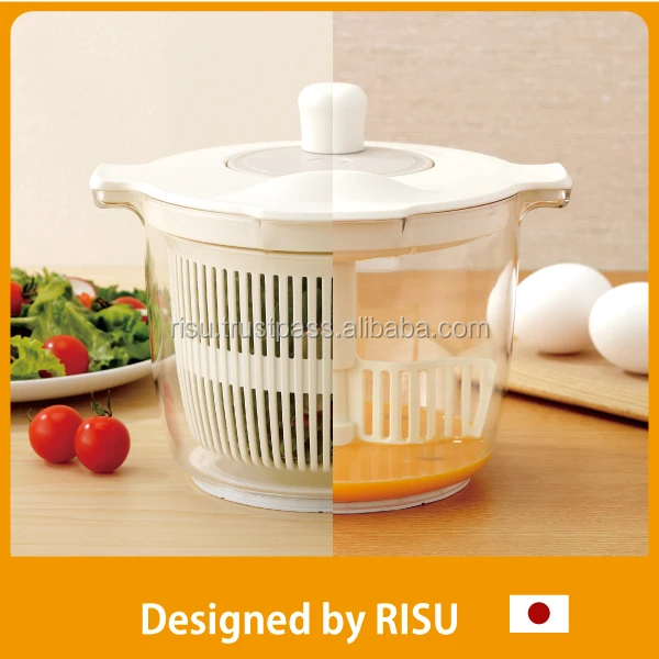Quick dry and Multi function mixing bowl plastic salad spinner & mixer with compact whisker made in Japan