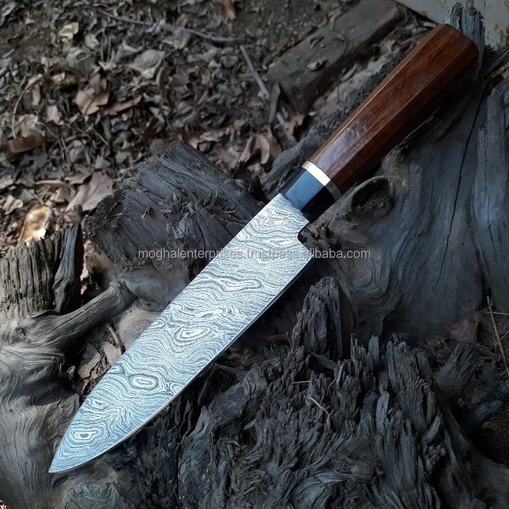 Damascus Kitchen Knife Set Stainless Steel Chef Butcher & Slicing Knives with Wood & Bone Handle