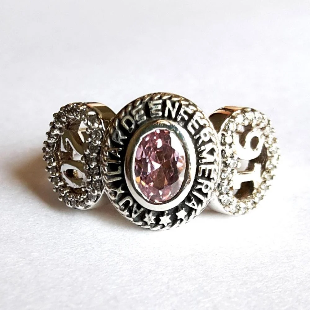 AUXILIAR DE ENFERMERIA Silver Class Rings Colored CZ Gemstone Oxidized Design Pink Gemstone Love Silver Ring