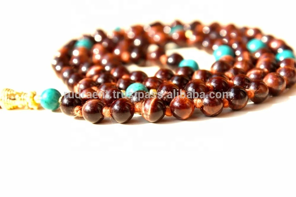 Red Tiger Eye 108 Beads Tassel Mala Unisex Classic Wedding Party Gift Featuring Turquoise Pearl Diamond Classic Buddhism Chains