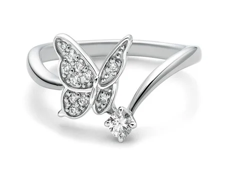 Real 0.20TCW Diamond Party Wear Butterfly Ring 14k White Gold