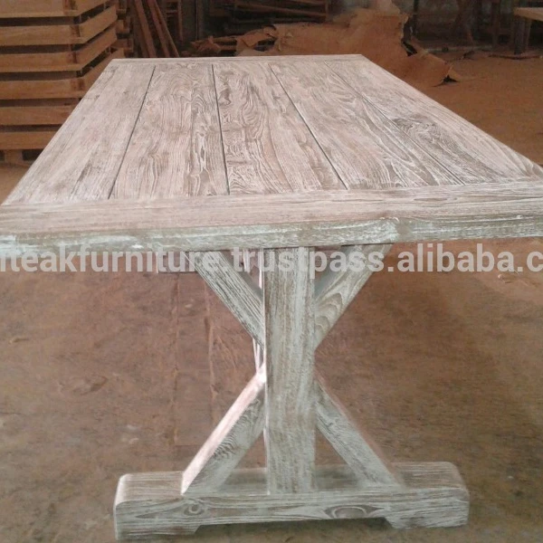 Teak Dining Table With White Distressed Finished