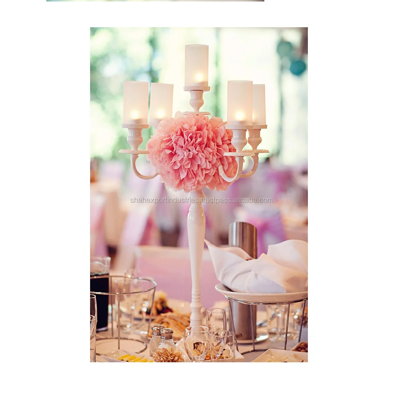 Fancy Decorative Aluminum Five arms Long Wedding Candelabra Centerpiece Gold Plated For Home & Christmas Decoration