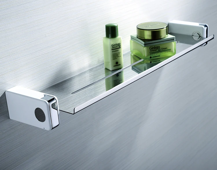 F3103WH high quality stainless steel chrome polished bathroom glass shelf with bracket