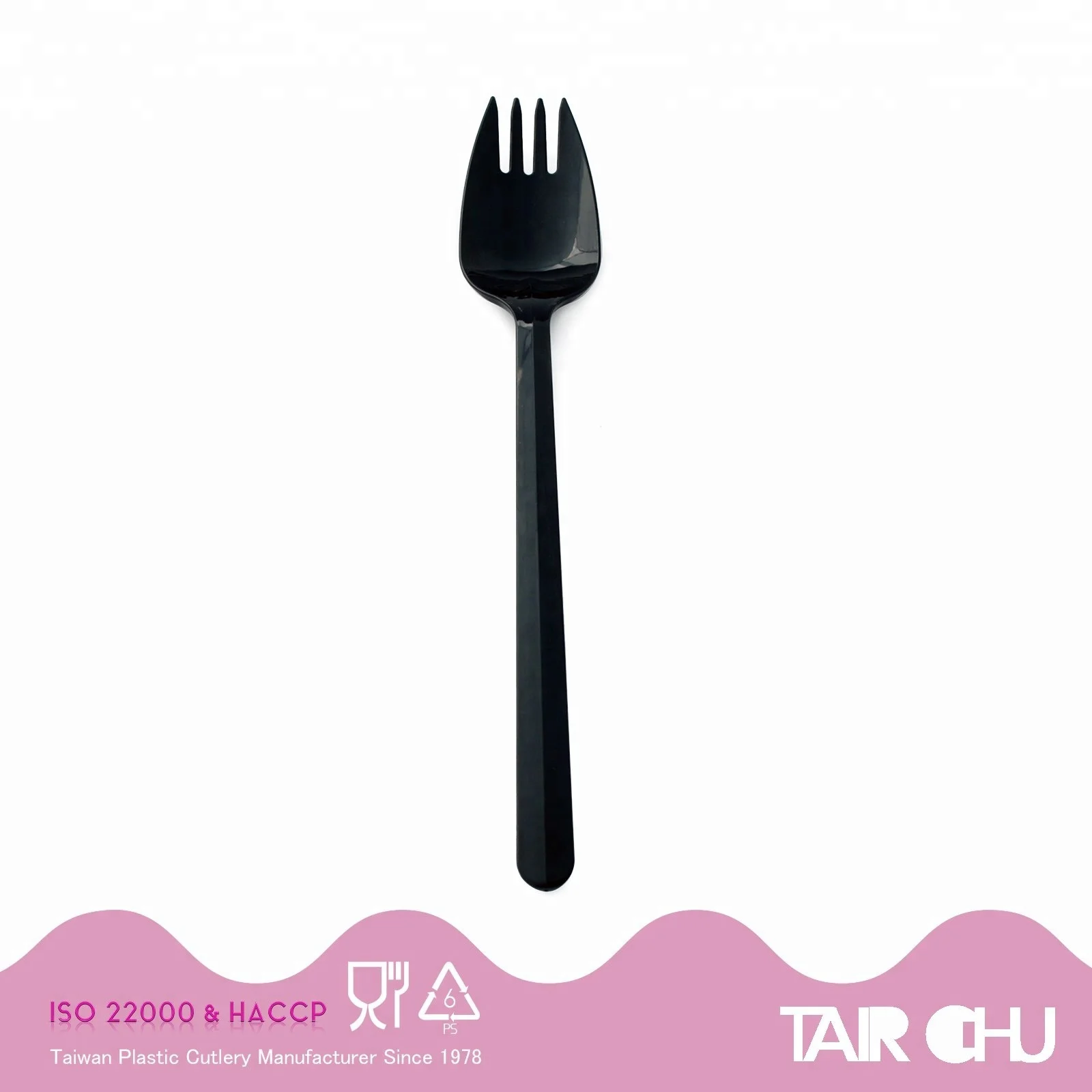 Food Grade 18cm length PS Long Handle Disposable White Plastic Spork