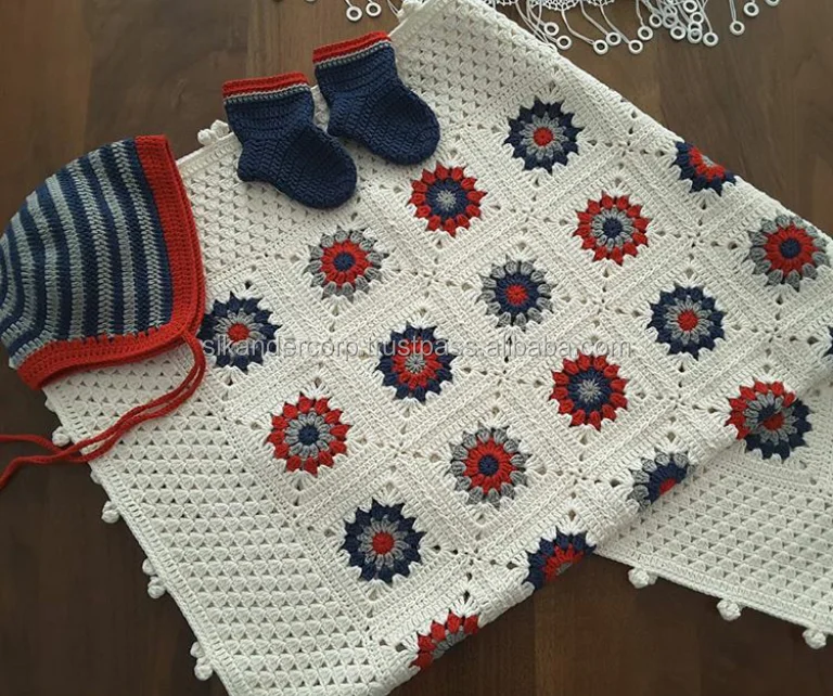 
Crochet Handmade Baby Blanket with matching cap and socks 