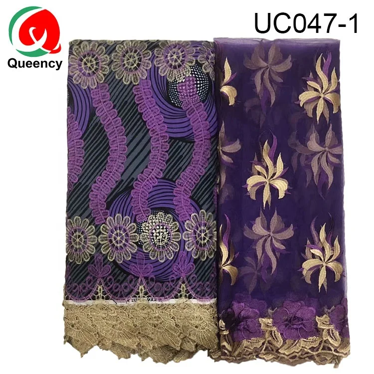 
Queency Wax Fabric With Lace Embroidery Wax Cord Lace Fabric 2019 African Wax Prints Fabric Lace 