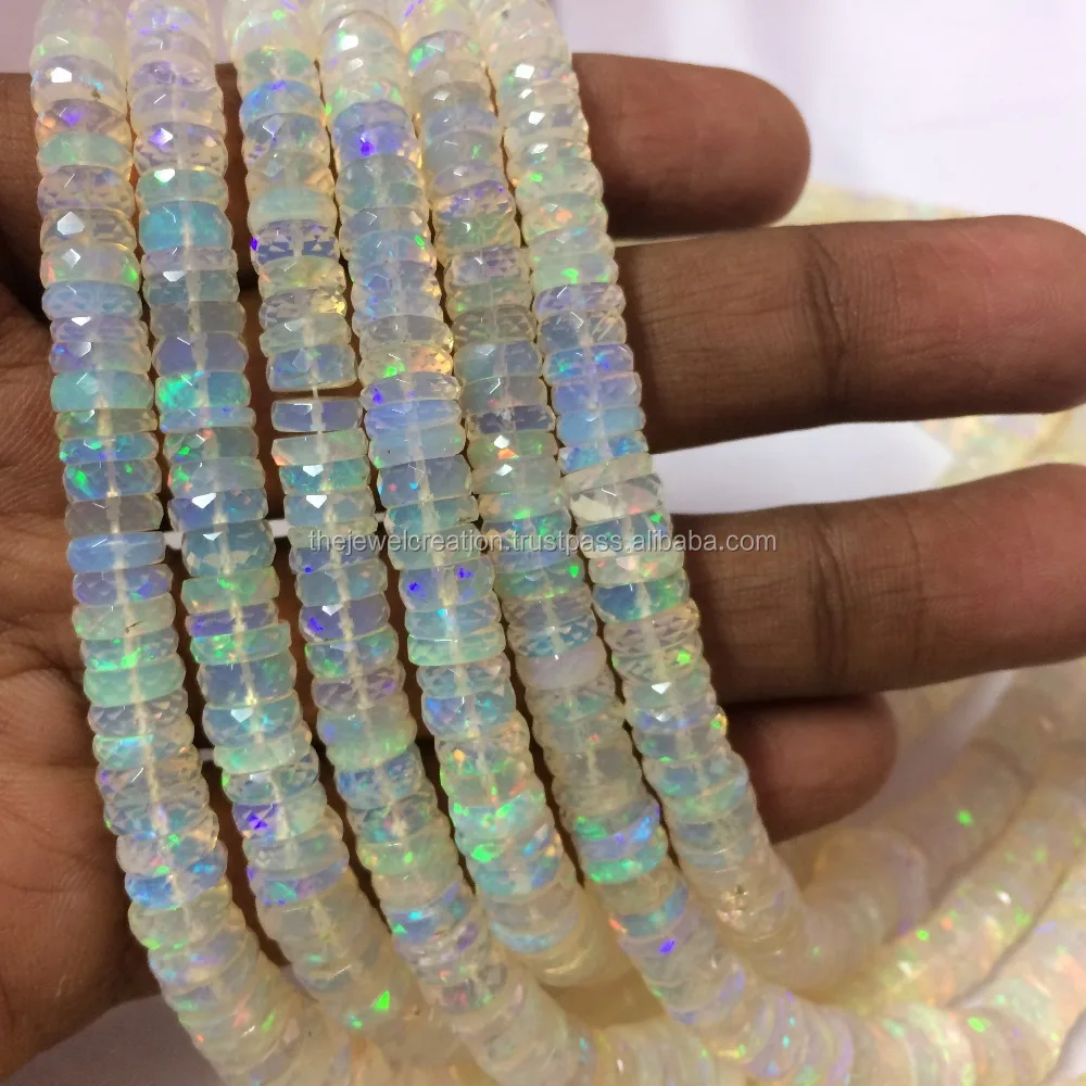 6mm 8mm 10mm Natural White Ethiopian Opal Faceted Heishi Tyre Wholesale Gemstone Beads Strand Manufacturer Shop Online Now AAA