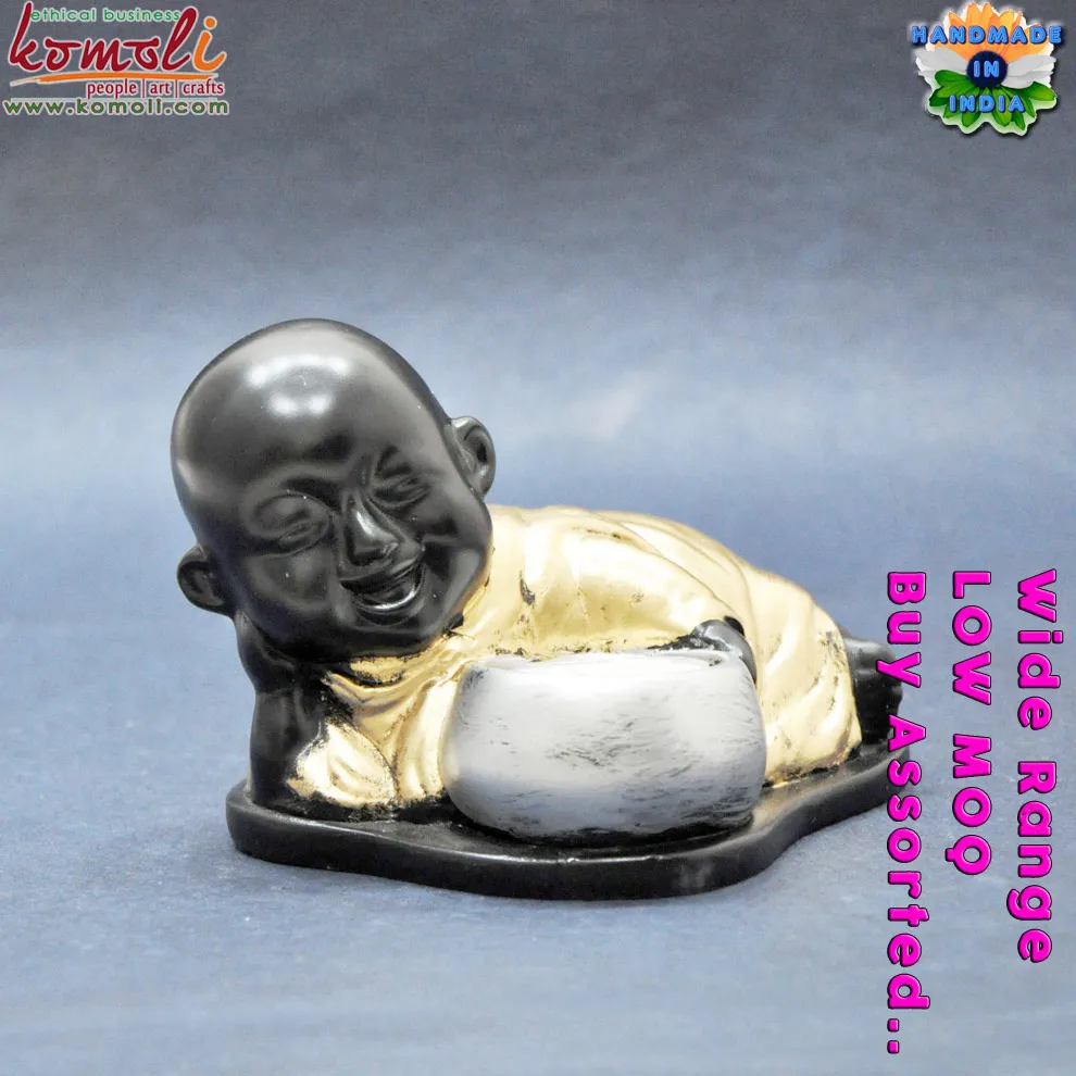 Best quality Poly resin baby monk Buddha statue tea light candle holder buddha with wholesale price