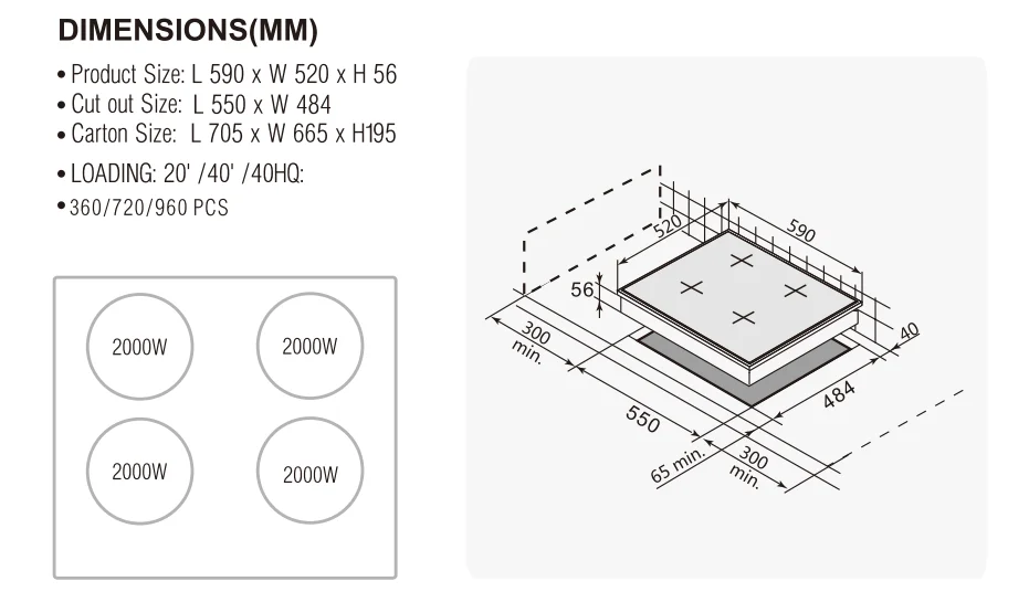 220V 6800W Quick Boil 4 Induction Cooker Burners/4 Zones Induction Hob